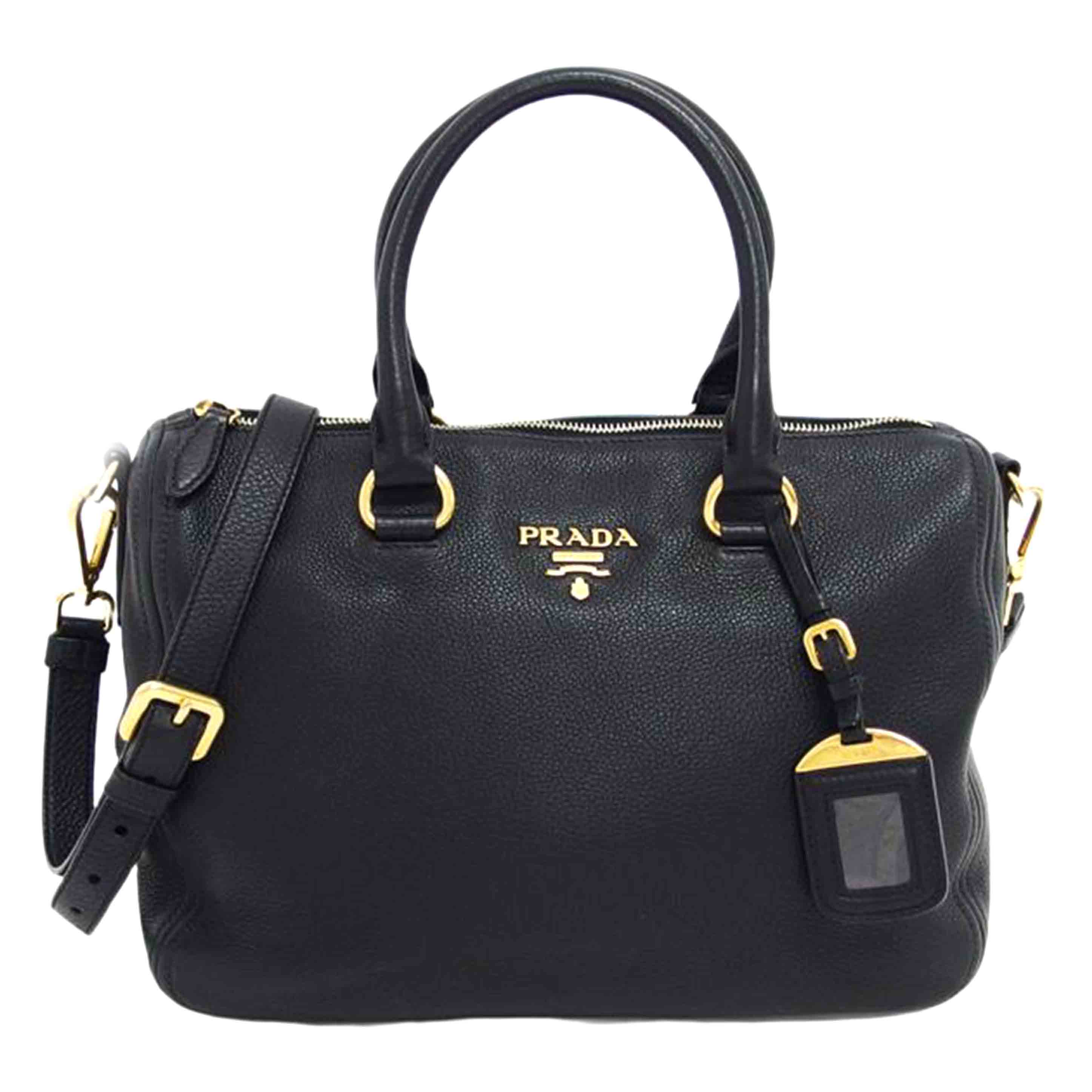 PRADA プラダ ソフトレザー ハンドバッグ/レザー2WAYショルダーバッグ/ブラック/1BB023//158/Aランク/04