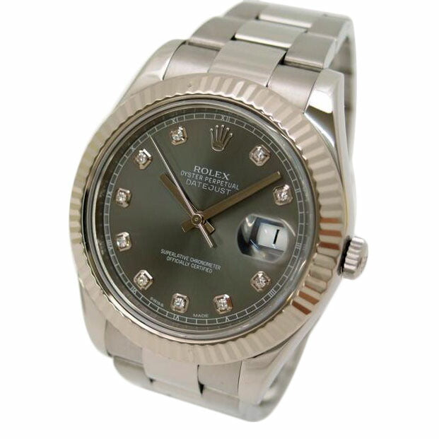 ROLEX ロレックス 腕時計 自動巻き メンズ 外装新品仕上済 ダークロジウム SS×WG ホワイトゴールド/デイトジャストII/10Pダイヤ/ランダム番/116334G//P22G5869/Aランク/69