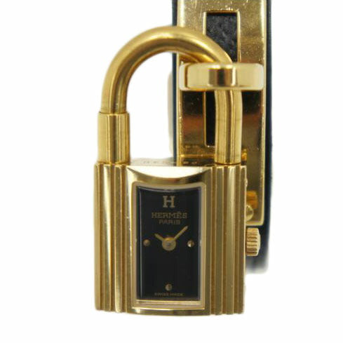 HERMES エルメス 腕時計 美品 1995年 ゴールドメッキ ブラック文字盤/ケリーウォッチ/レディース/クォーツ/KE1.201//728180/ABランク/75