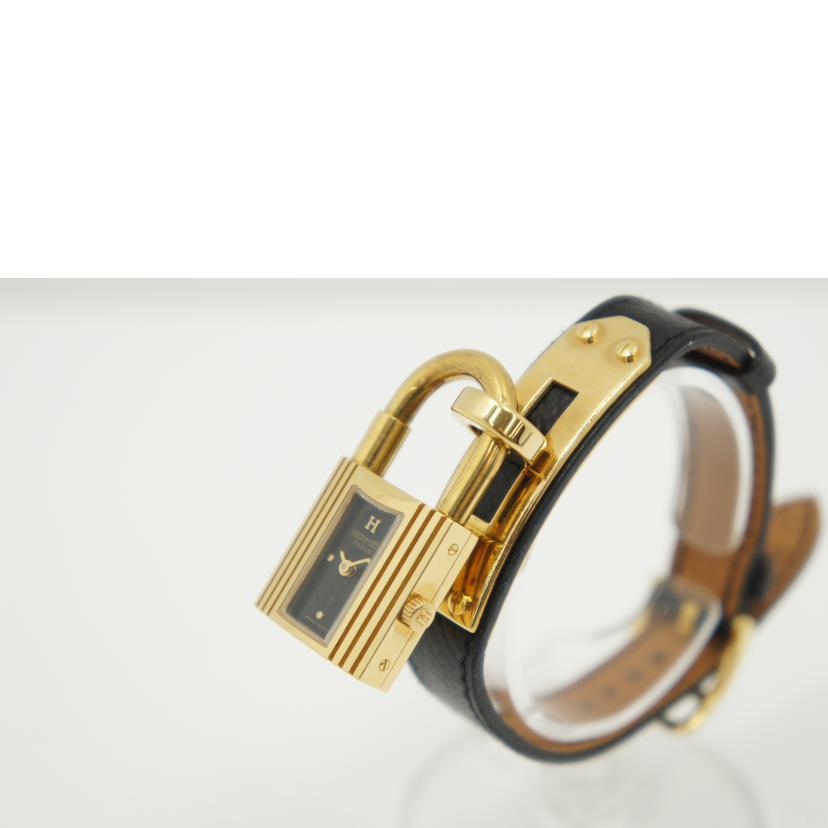 HERMES エルメス 腕時計 美品 1995年 ゴールドメッキ ブラック文字盤/ケリーウォッチ/レディース/クォーツ/KE1.201//728180/ABランク/75