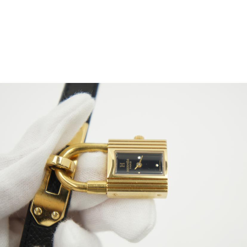 HERMES エルメス 腕時計 美品 1995年 ゴールドメッキ ブラック文字盤/ケリーウォッチ/レディース/クォーツ/KE1.201//728180/ABランク/75