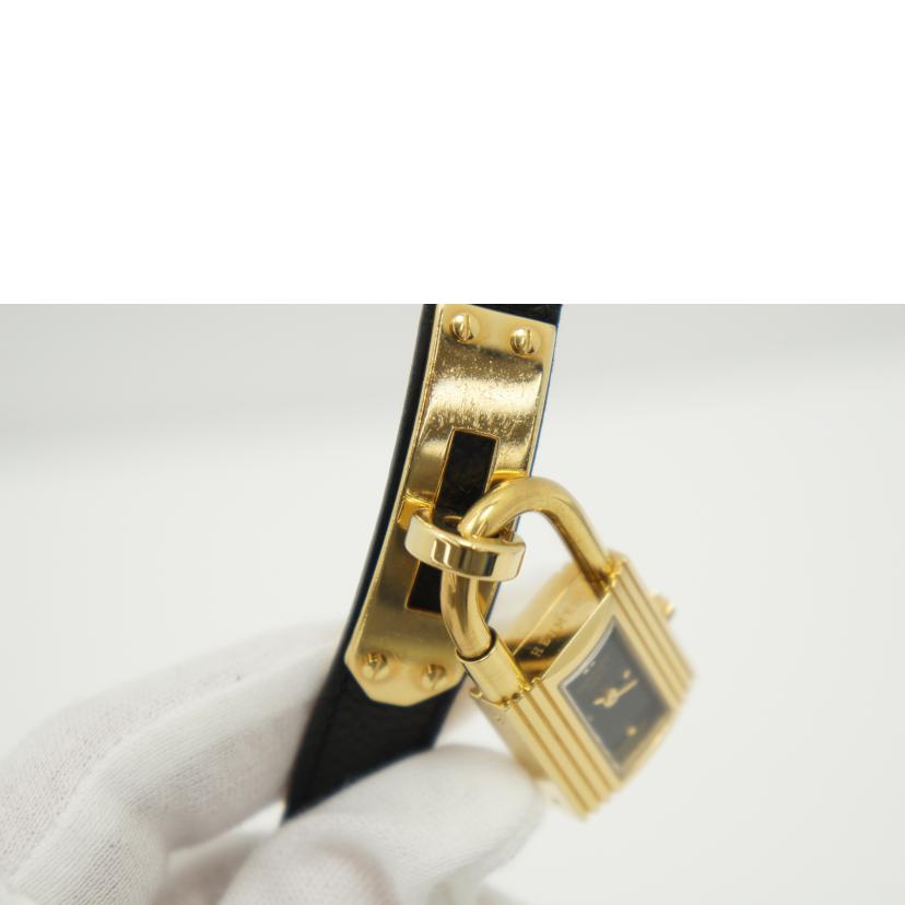 HERMES エルメス 腕時計 美品 1995年 ゴールドメッキ ブラック文字盤/ケリーウォッチ/レディース/クォーツ/KE1.201//728180/ABランク/75