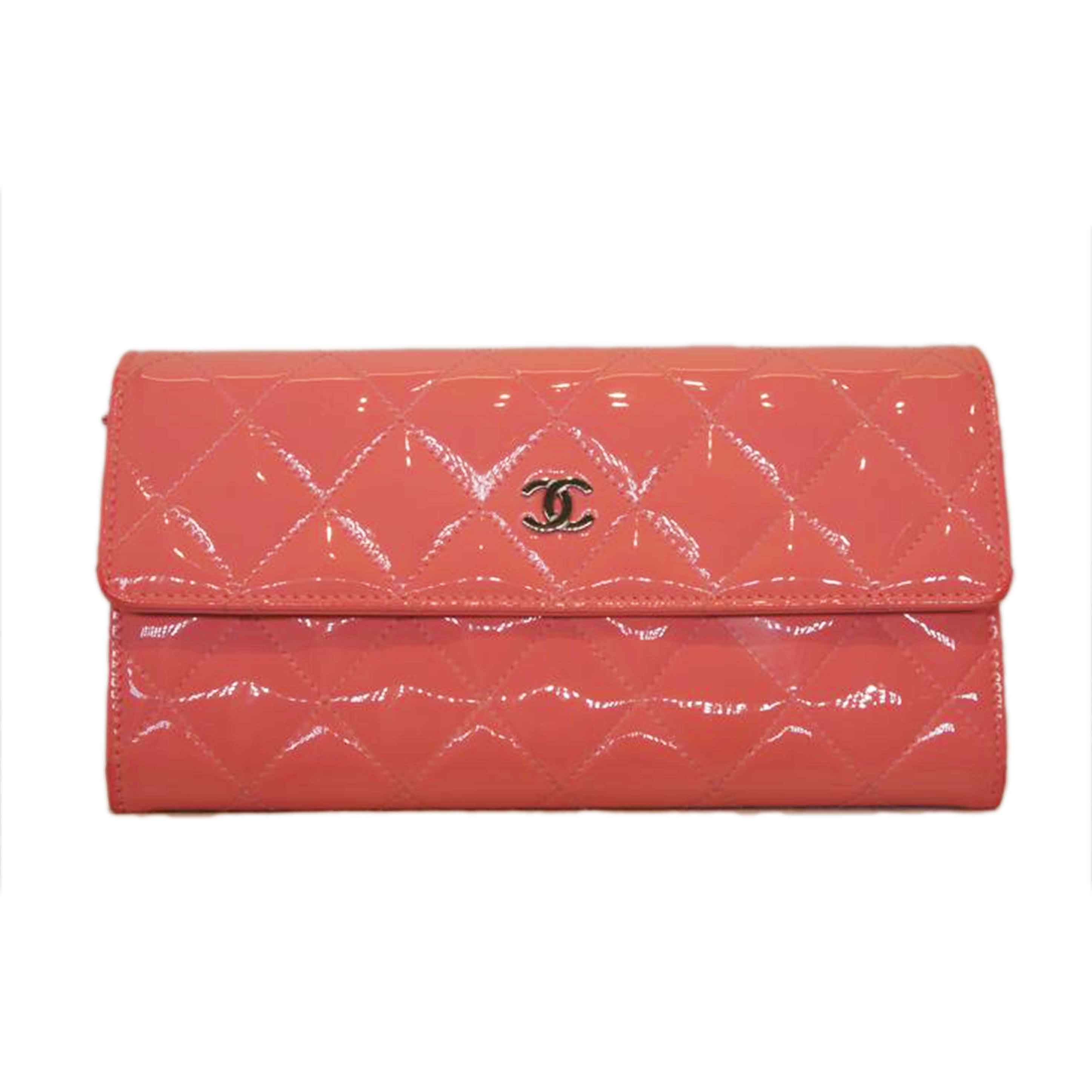 CHANEL シャネル/エナメルマトラッセロングウォレットピンク//21693455/Aランク/92