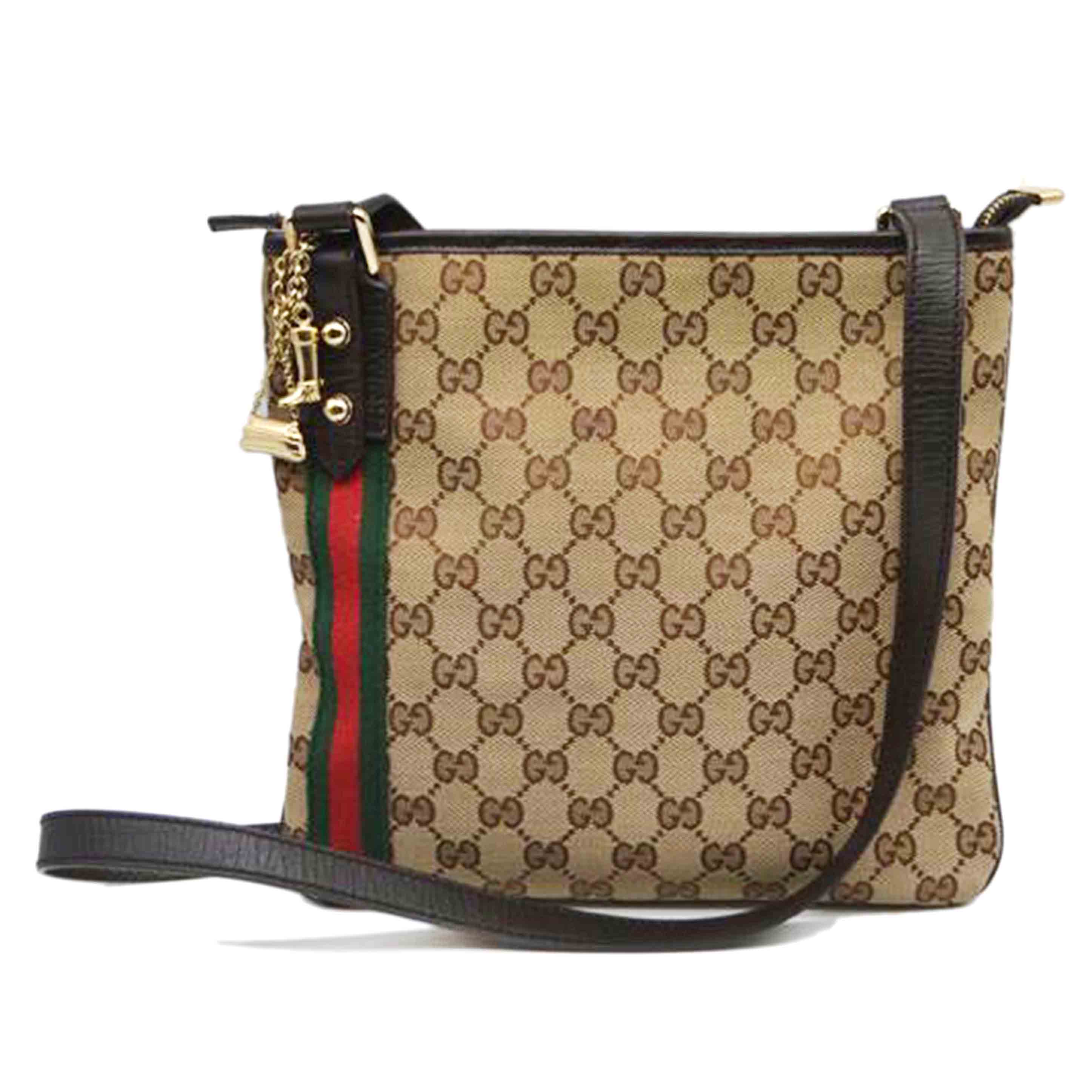 GUCCI グッチ/GGキャンバスシェリーラインレザーショルダー/144388//213***/Aランク/89