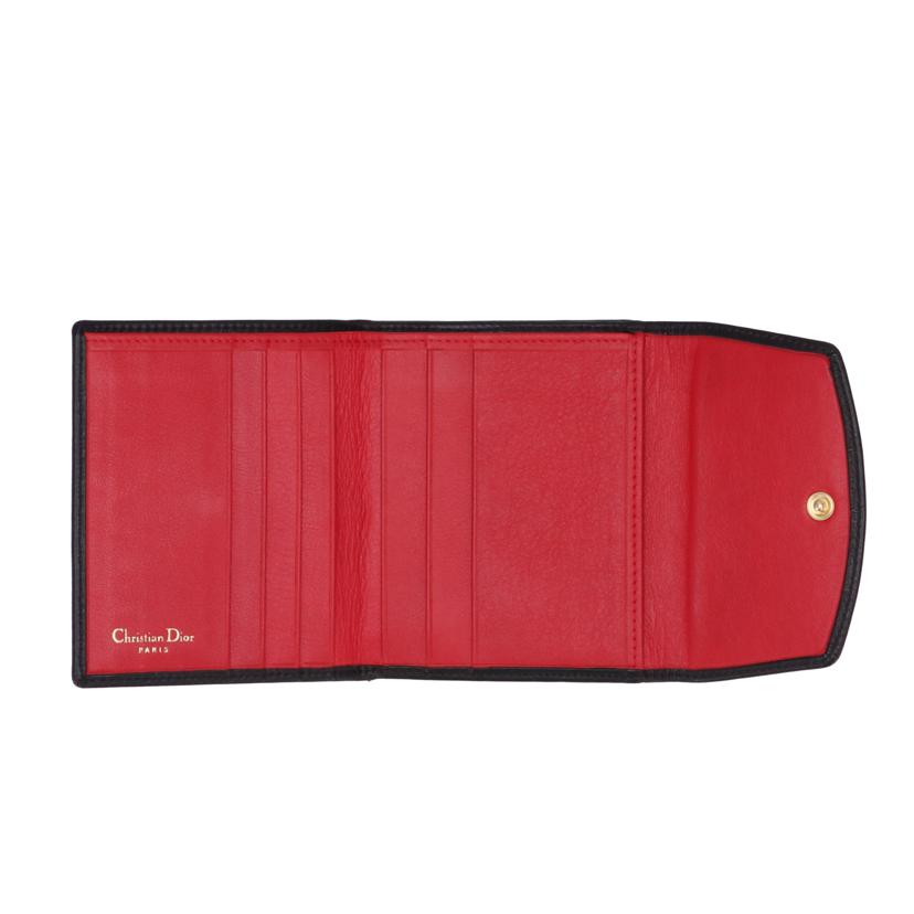 C.Dior クリスチャンディオール ディオール 財布 小物 三つ折り がま口 コンパクトウォレット レディース ブラック 黒 レッド 赤/三つ折りがま口財布//Bランク/75