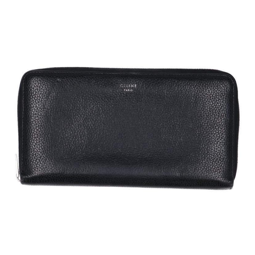 CELINE セリーヌ 財布 小物 長財布 レザー レディース メンズ ブラック 黒 イエロー 黄色/レザーラウンドジップロングウォレット//Bランク/75