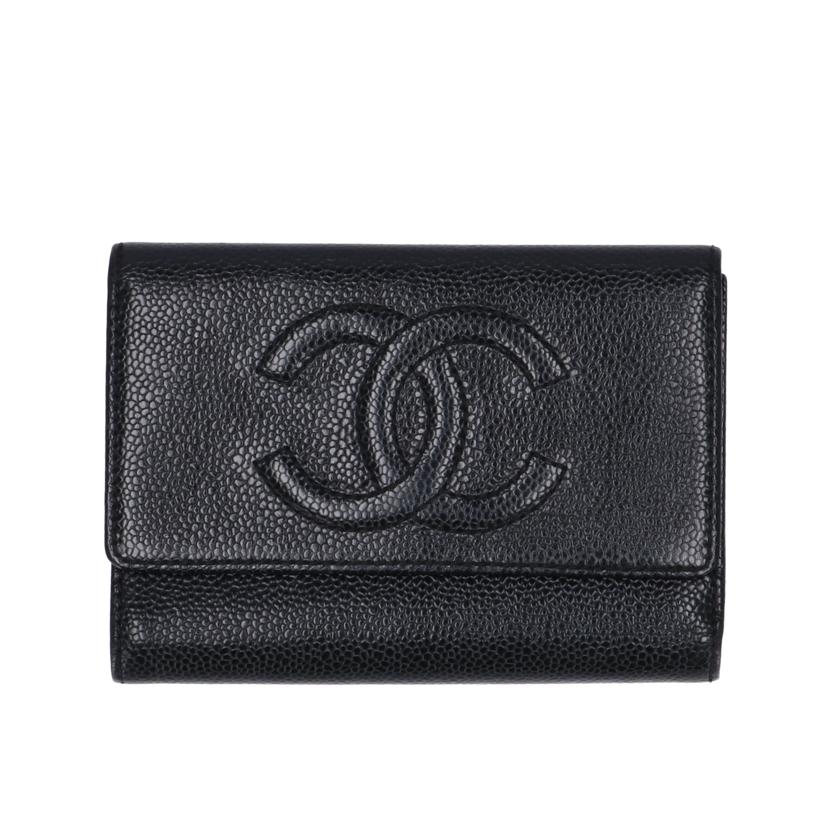 CHANEL シャネル 財布 小物 レザー レディース ブラック/キャビアスキン三つ折り財布//Bランク/75