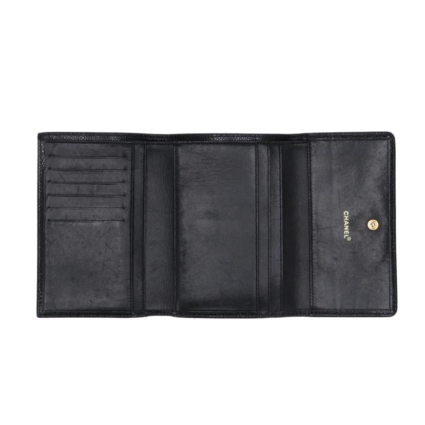 CHANEL シャネル 財布 小物 レザー レディース ブラック/キャビアスキン三つ折り財布//Bランク/75