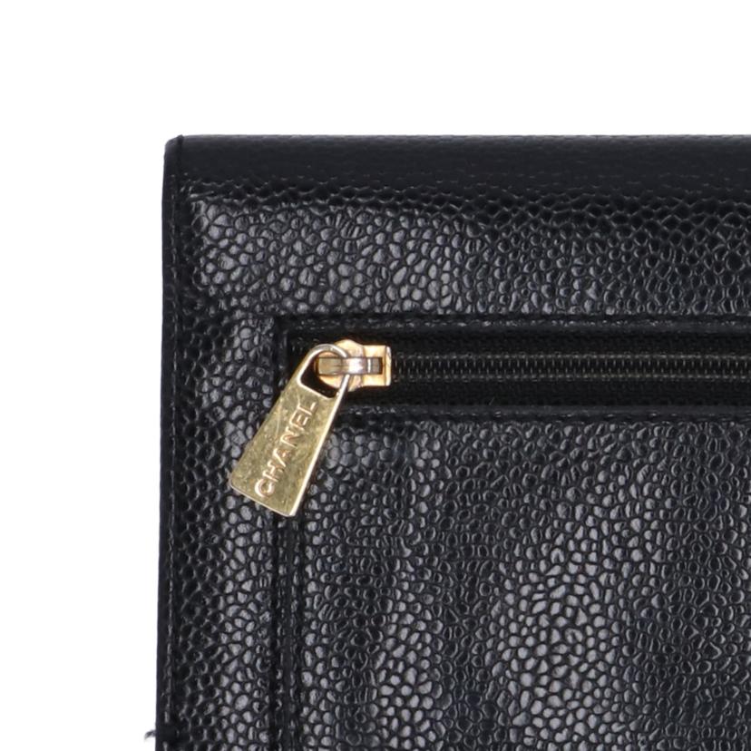 CHANEL シャネル 財布 小物 レザー レディース ブラック/キャビアスキン三つ折り財布//Bランク/75