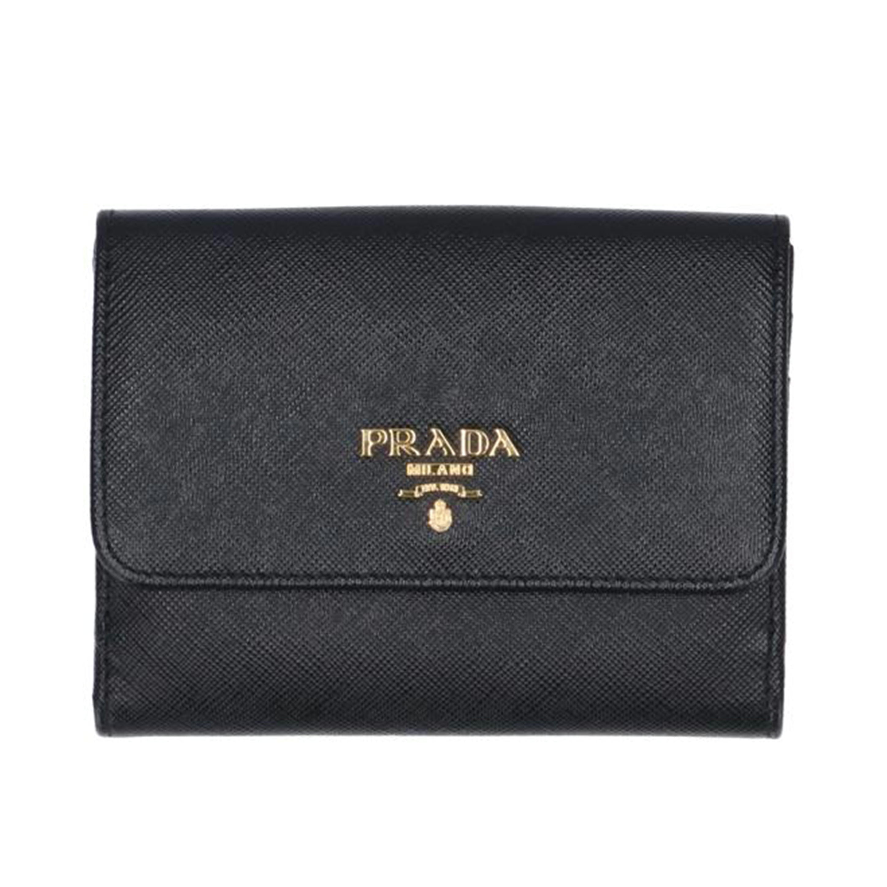 PRADA プラダ 財布 コンパクトウォレット レディース ブラック ゴールド/サフィアーノ二つ折り財布//203/ABランク/75