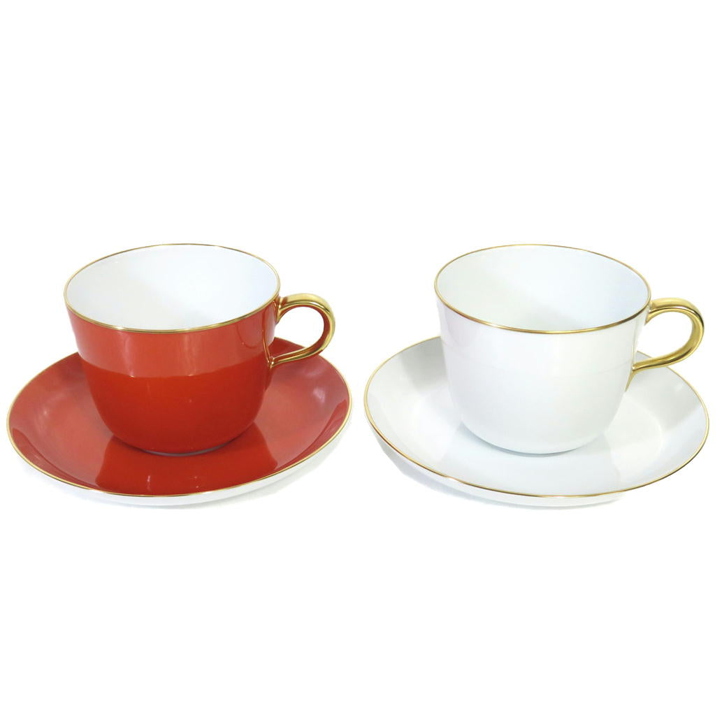 OKURA大倉陶園/紅白 ペアモーニングカップ&ソーサー//SAランク/81