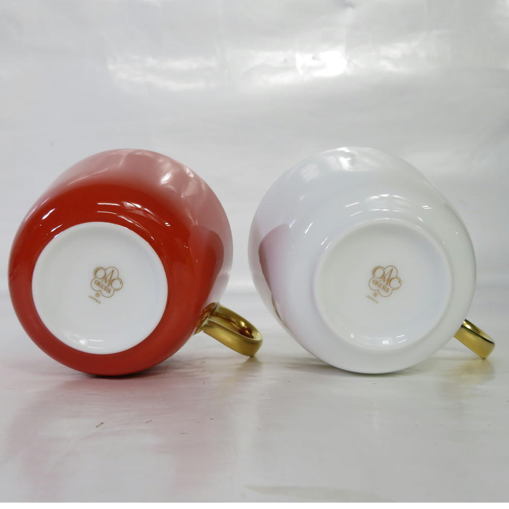 OKURA大倉陶園/紅白 ペアモーニングカップ&ソーサー//SAランク/81