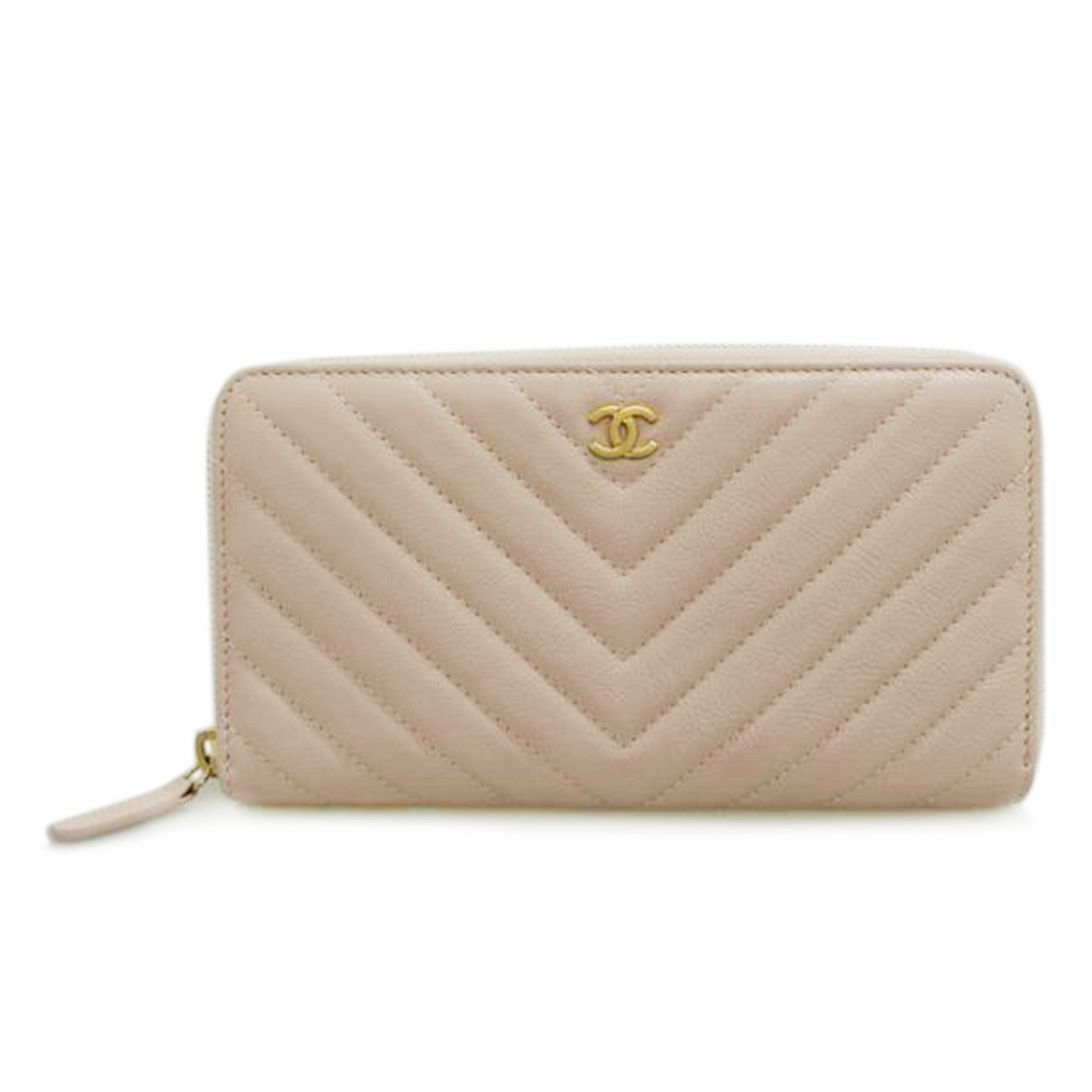 CHANEL シャネル/Vステッチマトラッセ ロング ウォレット ピンク//22993641/Aランク/87