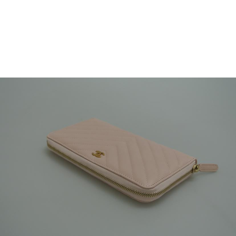 CHANEL シャネル/Vステッチマトラッセ ロング ウォレット ピンク//22993641/Aランク/87