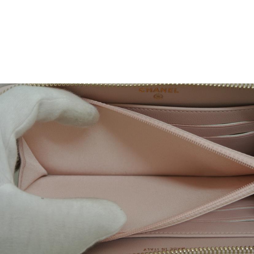 CHANEL シャネル/Vステッチマトラッセ ロング ウォレット ピンク//22993641/Aランク/87