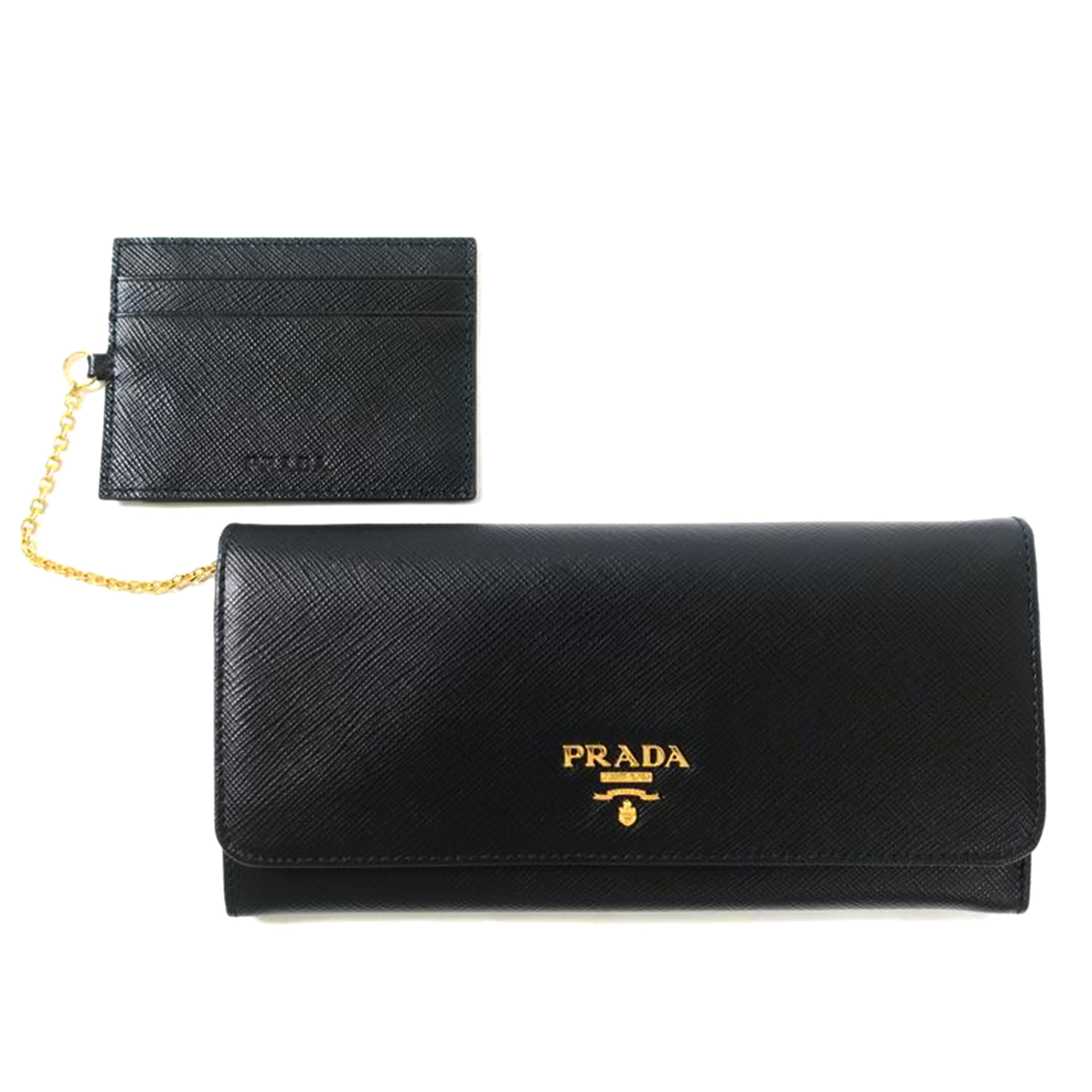 PRADA プラダ/サフィアーノ 二つ折り長財布 パスケース付き ブラック/1MH132//Aランク/65