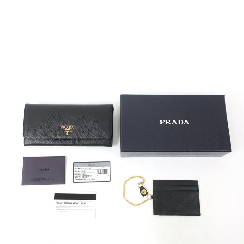 PRADA プラダ/サフィアーノ 二つ折り長財布 パスケース付き ブラック/1MH132//Aランク/65