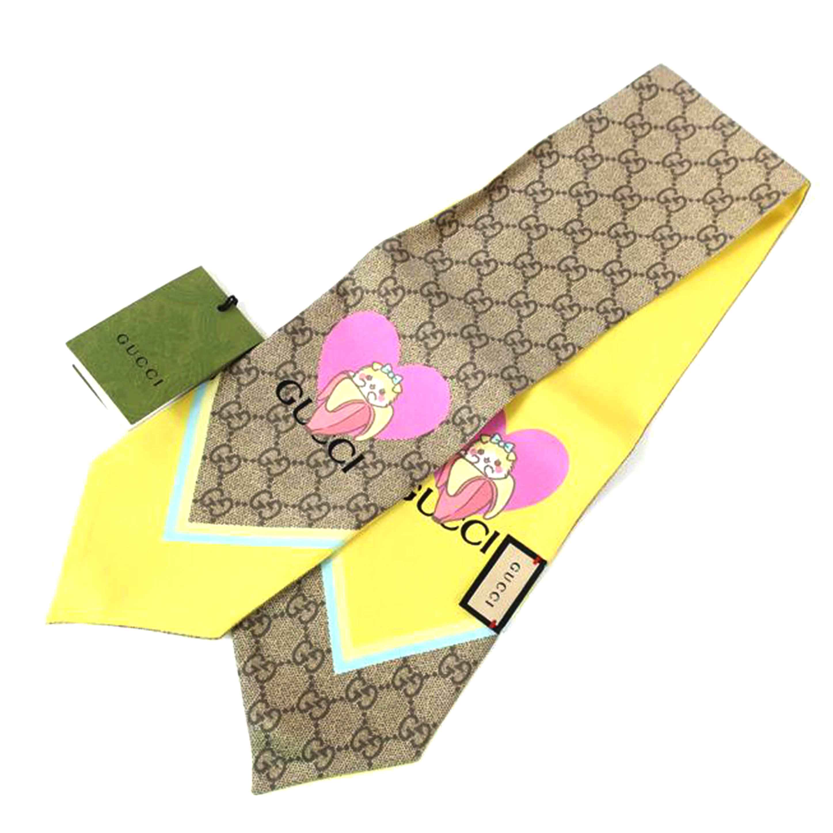 GUCCI グッチ/ばなにゃ バナナにひそむにゃんこ スカーフ イエロー 猫//SAランク/65
