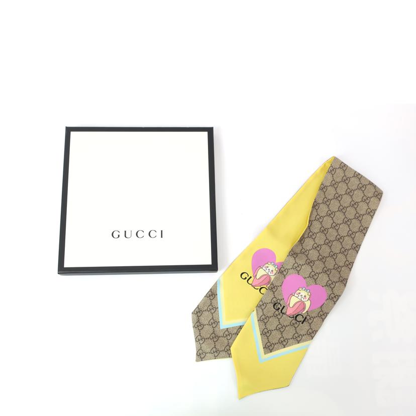 GUCCI グッチ/ばなにゃ バナナにひそむにゃんこ スカーフ イエロー 猫//SAランク/65