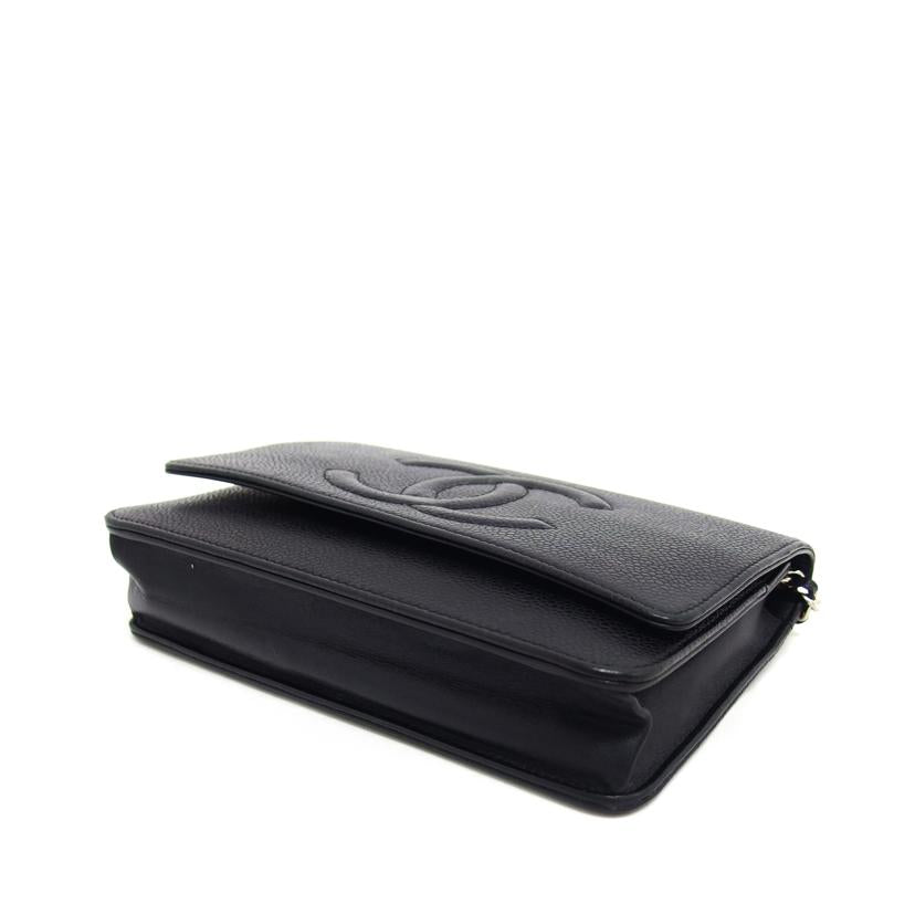 CHANEL シャネル/ココマーク/キャビアスキンチェーンウォレット/ブラック//218*****/ABランク/04