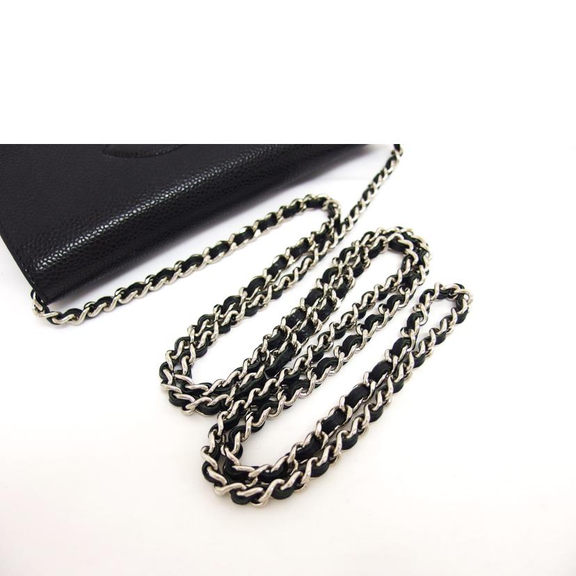 CHANEL シャネル/ココマーク/キャビアスキンチェーンウォレット/ブラック//218*****/ABランク/04