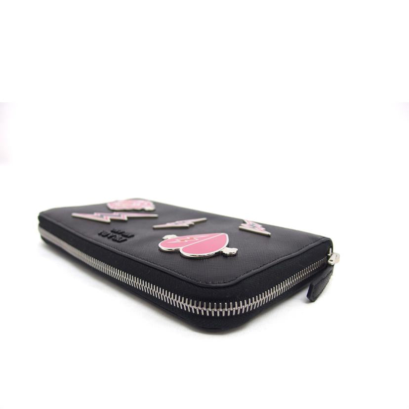 PRADA プラダ メタルハート ローズ ブラック/サフィアーノ/ラウンドファスナー長財布/1ML506//85/Aランク/04