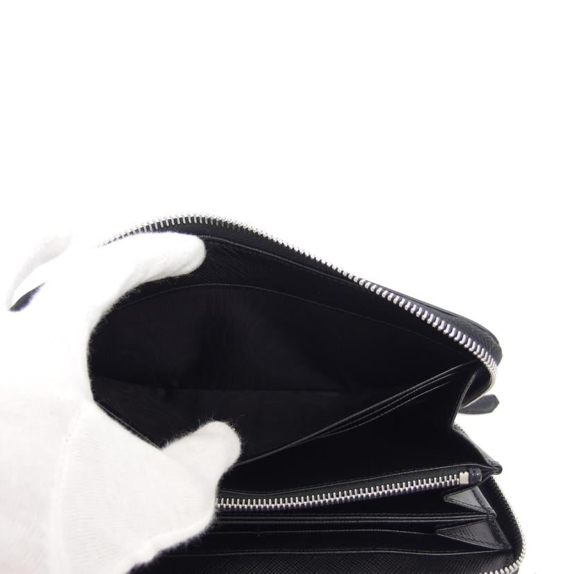 PRADA プラダ メタルハート ローズ ブラック/サフィアーノ/ラウンドファスナー長財布/1ML506//85/Aランク/04