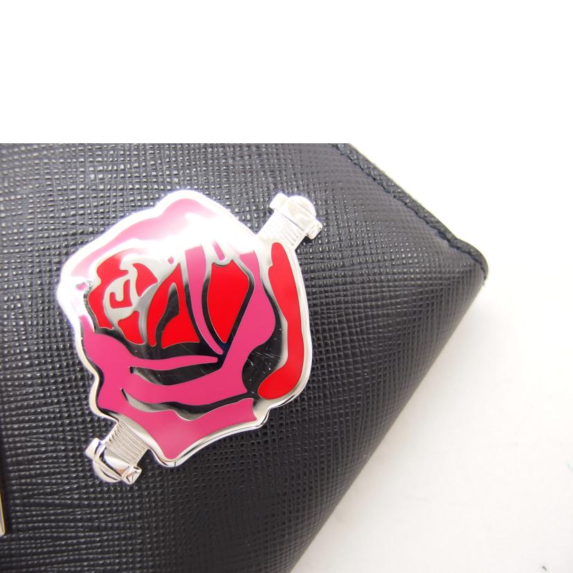 PRADA プラダ メタルハート ローズ ブラック/サフィアーノ/ラウンドファスナー長財布/1ML506//85/Aランク/04