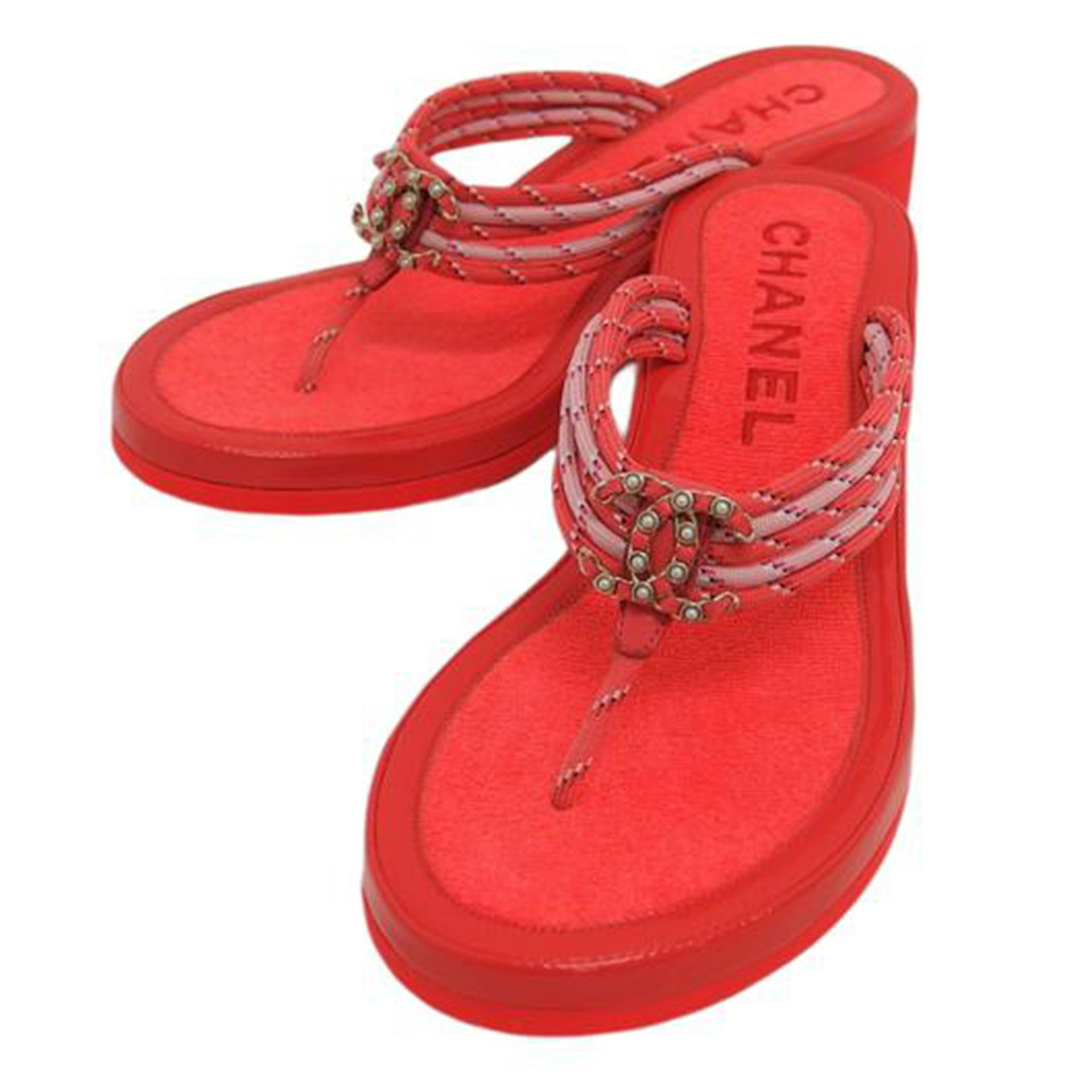 CHANEL シャネル/ココマーク/パイル地/ミュールサンダル/レッドオレンジ//Aランク/04