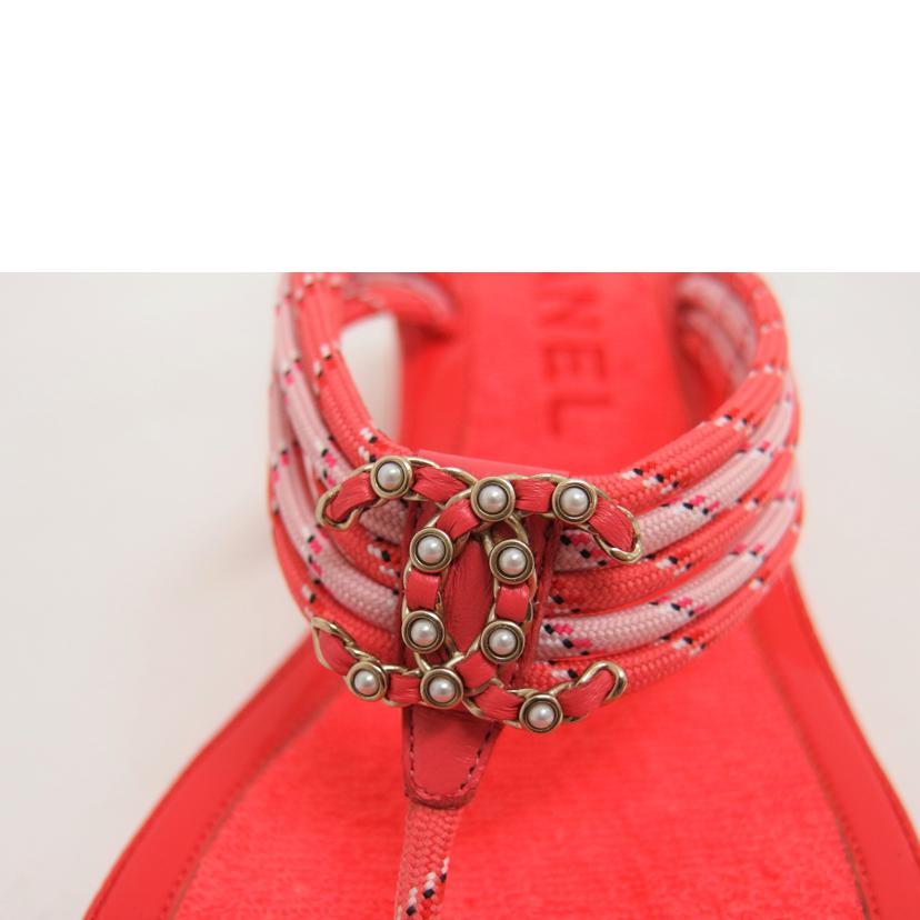 CHANEL シャネル/ココマーク/パイル地/ミュールサンダル/レッドオレンジ//Aランク/04