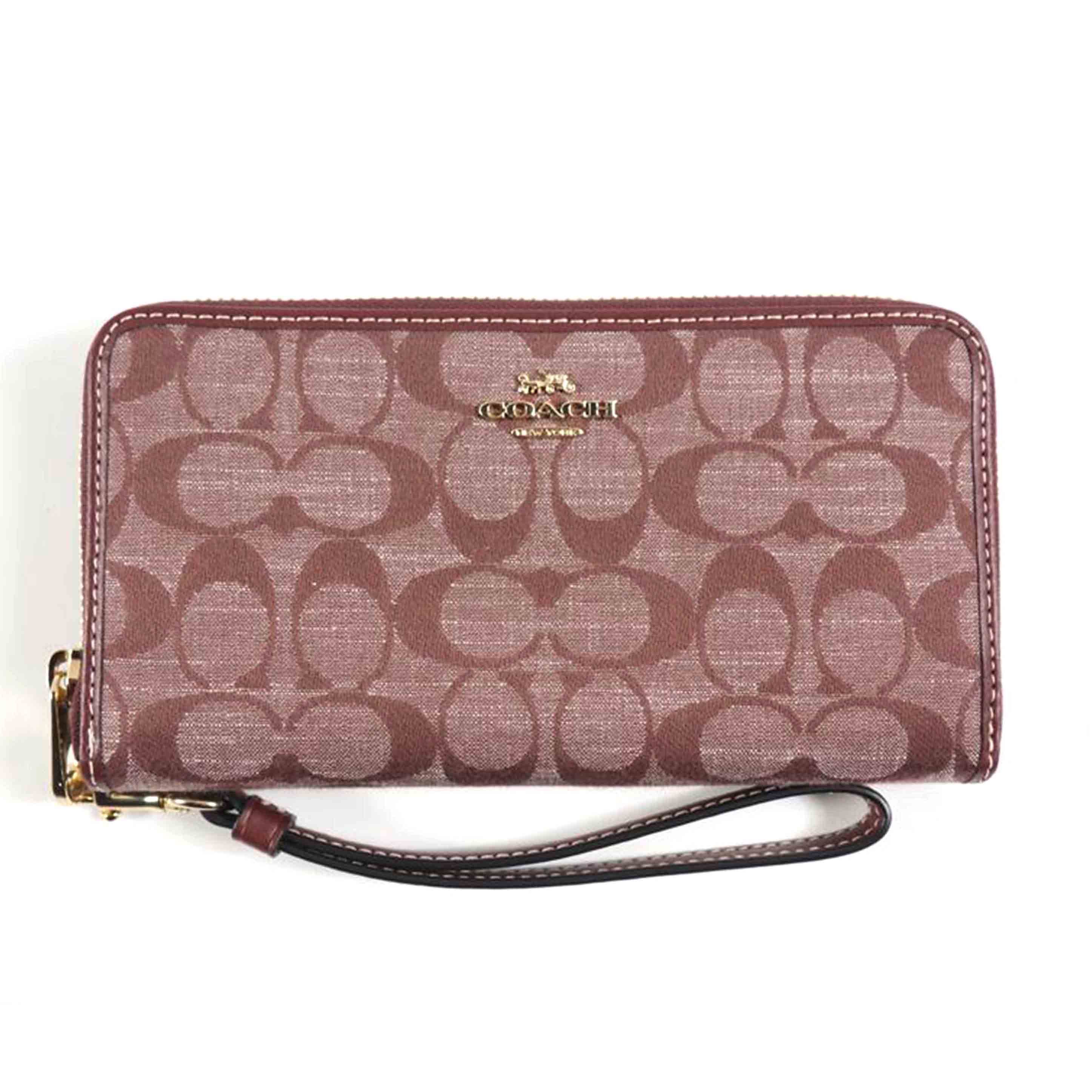 COACH コーチ/ラウンドZIP長財布/シャンブレー シグネチャー/ワインマルチ/CH369//Aランク/79