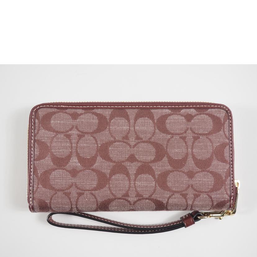 COACH コーチ/ラウンドZIP長財布/シャンブレー シグネチャー/ワインマルチ/CH369//Aランク/79