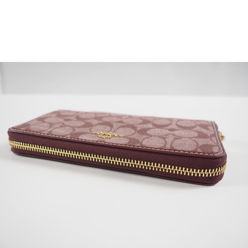 COACH コーチ/ラウンドZIP長財布/シャンブレー シグネチャー/ワインマルチ/CH369//Aランク/79