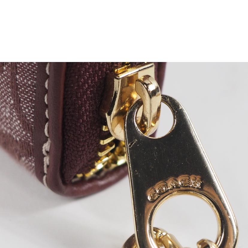 COACH コーチ/ラウンドZIP長財布/シャンブレー シグネチャー/ワインマルチ/CH369//Aランク/79