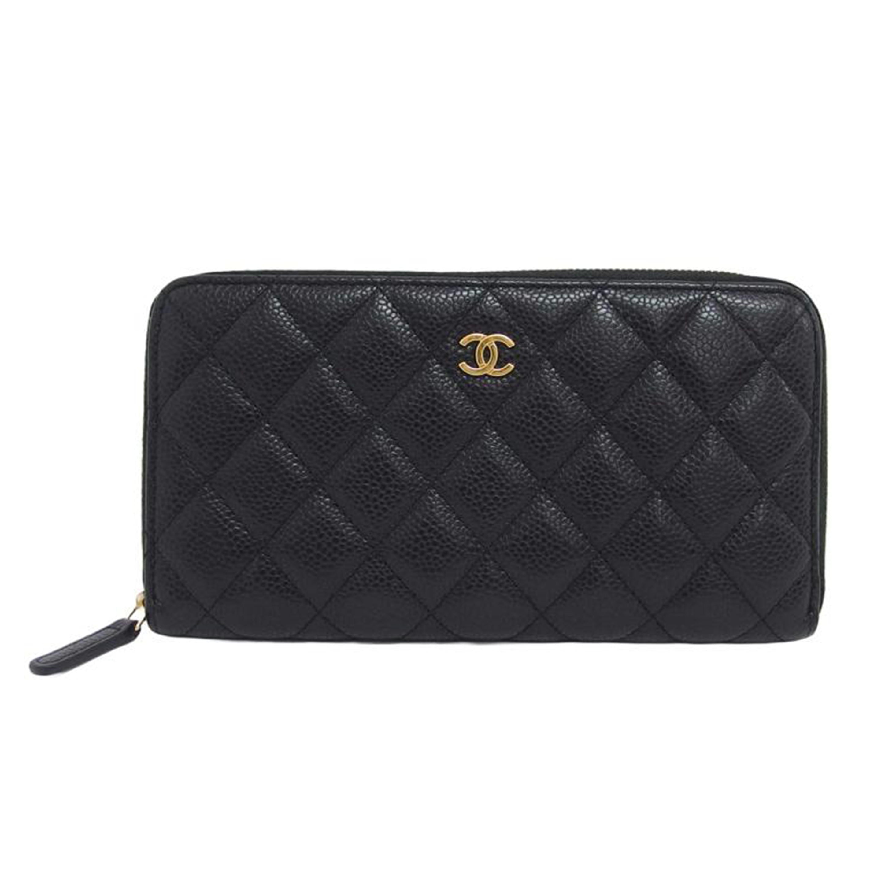 CHANEL シャネル ココマーク ゴールド金具/マトラッセ/キャビアスキン/ラウンドファスナー長財布/ブラック//284*****/ABランク/04