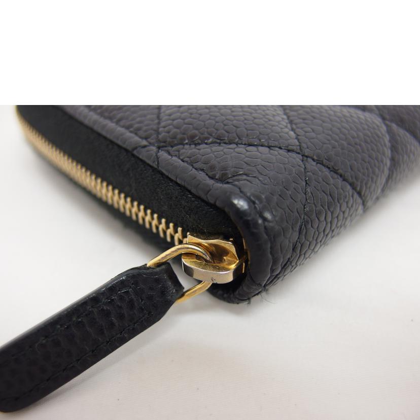 CHANEL シャネル ココマーク ゴールド金具/マトラッセ/キャビアスキン/ラウンドファスナー長財布/ブラック//284*****/ABランク/04