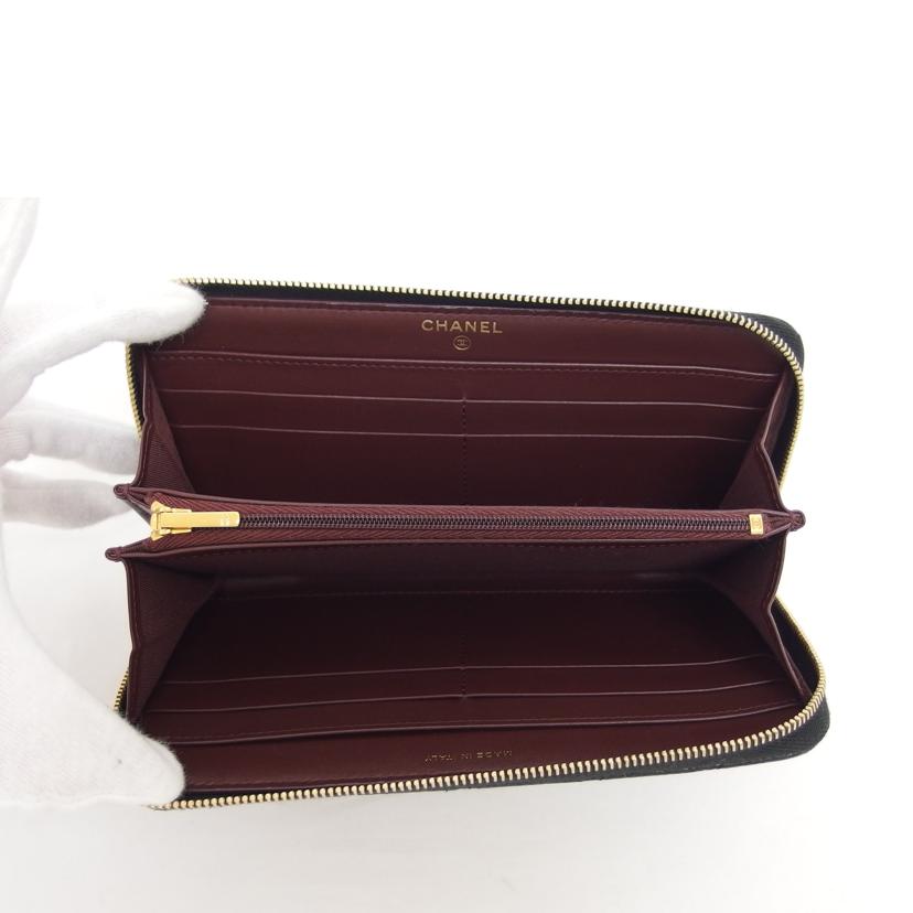 CHANEL シャネル ココマーク ゴールド金具/マトラッセ/キャビアスキン/ラウンドファスナー長財布/ブラック//284*****/ABランク/04