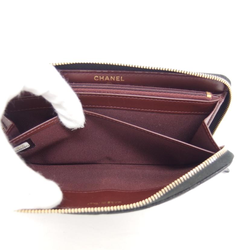 CHANEL シャネル ココマーク ゴールド金具/マトラッセ/キャビアスキン/ラウンドファスナー長財布/ブラック//284*****/ABランク/04