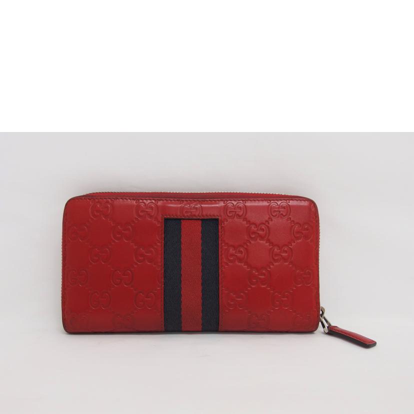 GUCCI グッチ/グッチシマウェブ/ラウンドファスナー長財布/レッド/408831//493075/Bランク/04