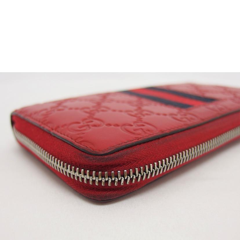 GUCCI グッチ/グッチシマウェブ/ラウンドファスナー長財布/レッド/408831//493075/Bランク/04