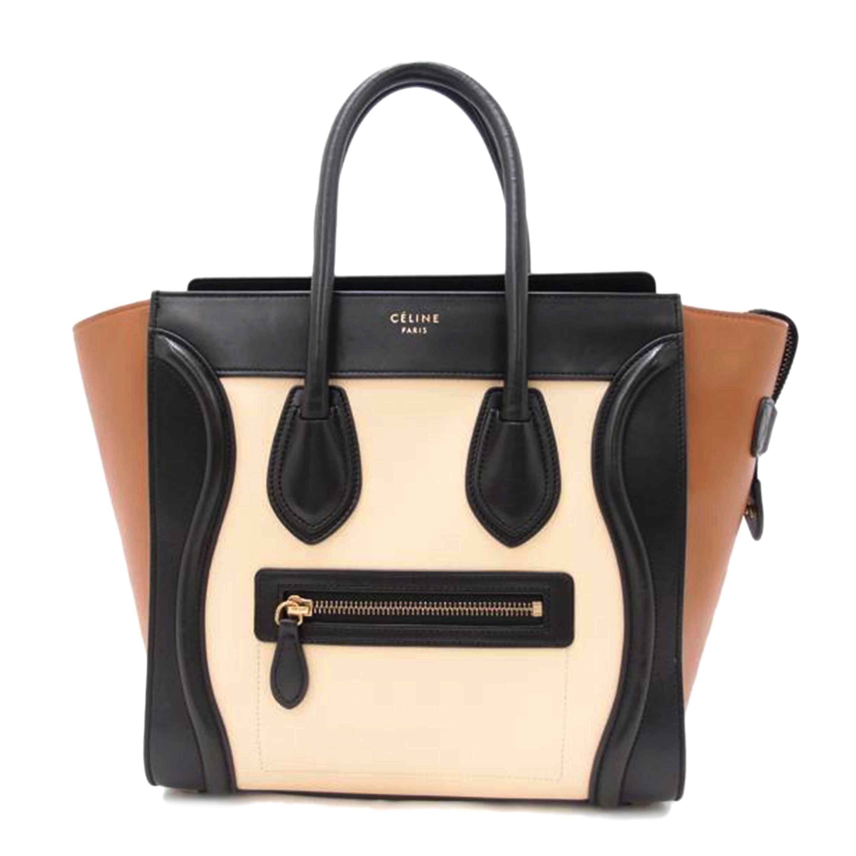 CELINE セリーヌ ハンド トート アイボリー×ブラック×ブラウン レディース/ラゲージマイクロショッパー/トリコロール/167793//F-GA-0134/ABランク/69