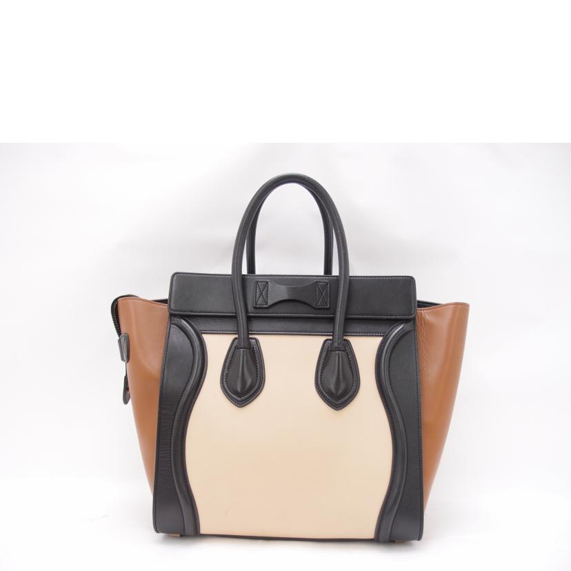 CELINE セリーヌ ハンド トート アイボリー×ブラック×ブラウン レディース/ラゲージマイクロショッパー/トリコロール/167793//F-GA-0134/ABランク/69