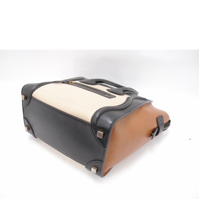 CELINE セリーヌ ハンド トート アイボリー×ブラック×ブラウン レディース/ラゲージマイクロショッパー/トリコロール/167793//F-GA-0134/ABランク/69