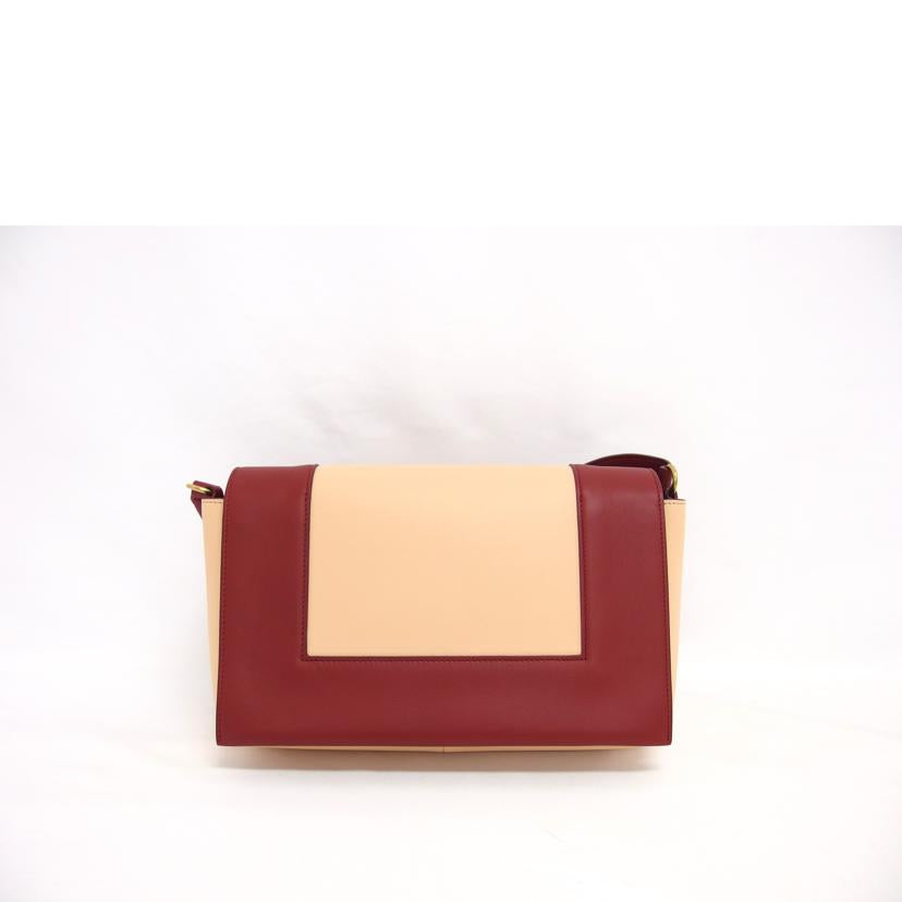 CELINE セリーヌ カーフレザー 肩掛けバッグ ベージュ レッド/フレームショルダーバッグ/180263AQO//Aランク/04