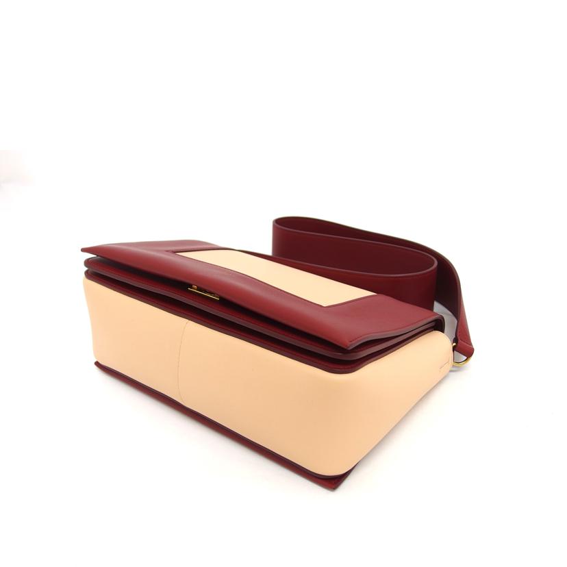 CELINE セリーヌ カーフレザー 肩掛けバッグ ベージュ レッド/フレームショルダーバッグ/180263AQO//Aランク/04