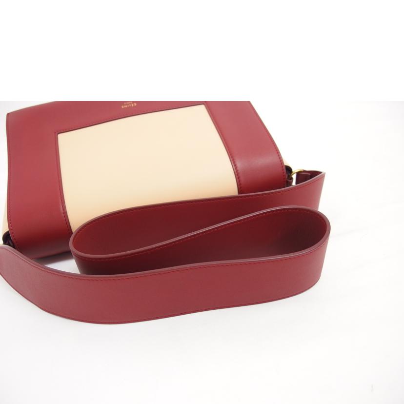 CELINE セリーヌ カーフレザー 肩掛けバッグ ベージュ レッド/フレームショルダーバッグ/180263AQO//Aランク/04