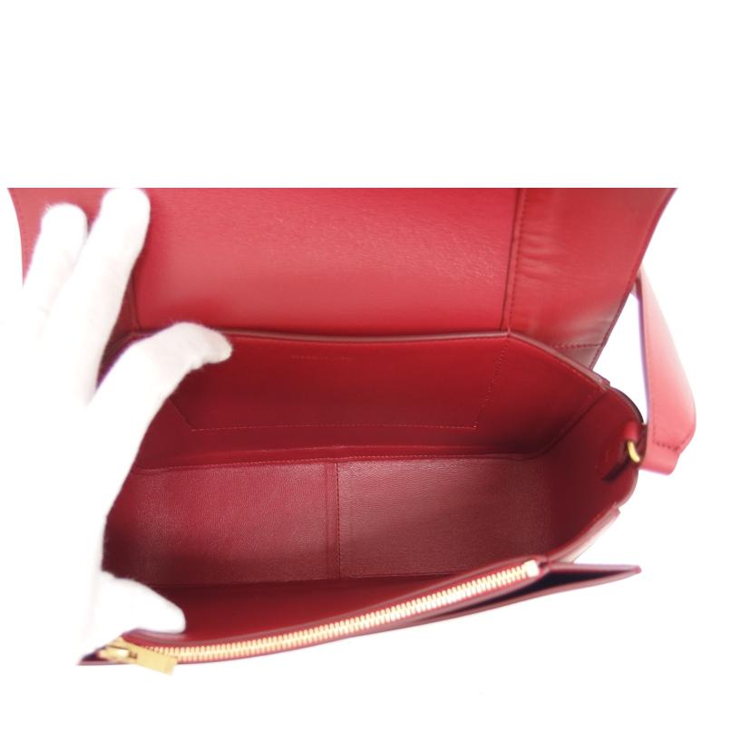 CELINE セリーヌ カーフレザー 肩掛けバッグ ベージュ レッド/フレームショルダーバッグ/180263AQO//Aランク/04