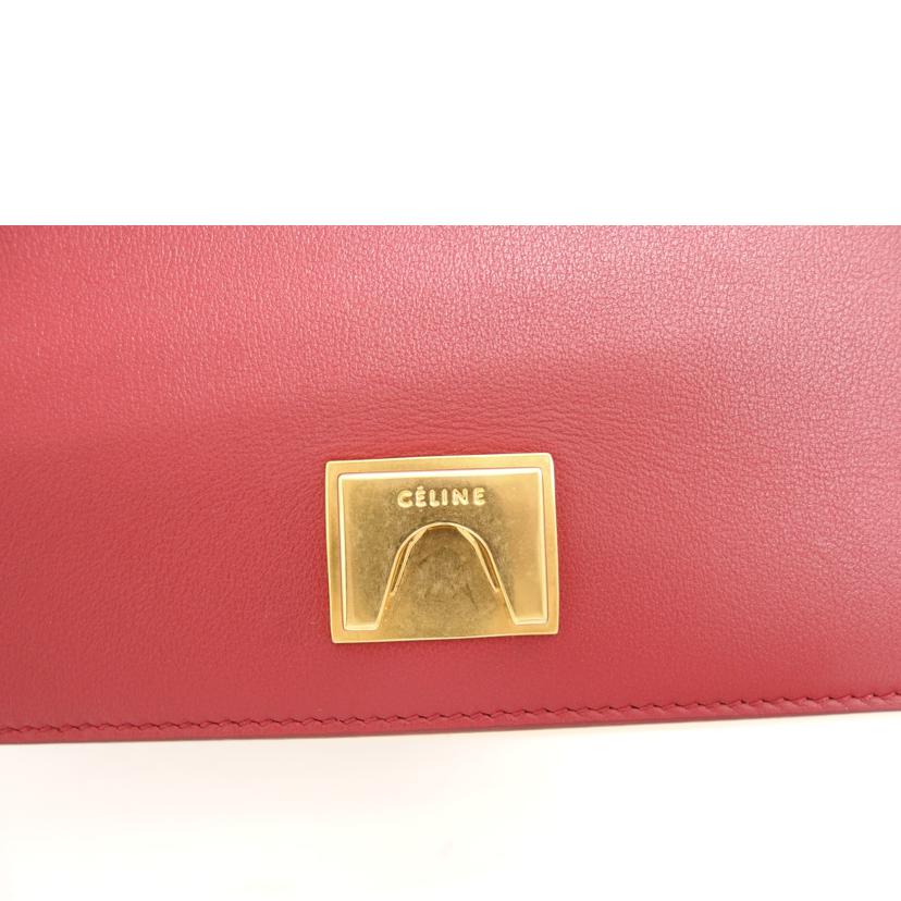 CELINE セリーヌ カーフレザー 肩掛けバッグ ベージュ レッド/フレームショルダーバッグ/180263AQO//Aランク/04