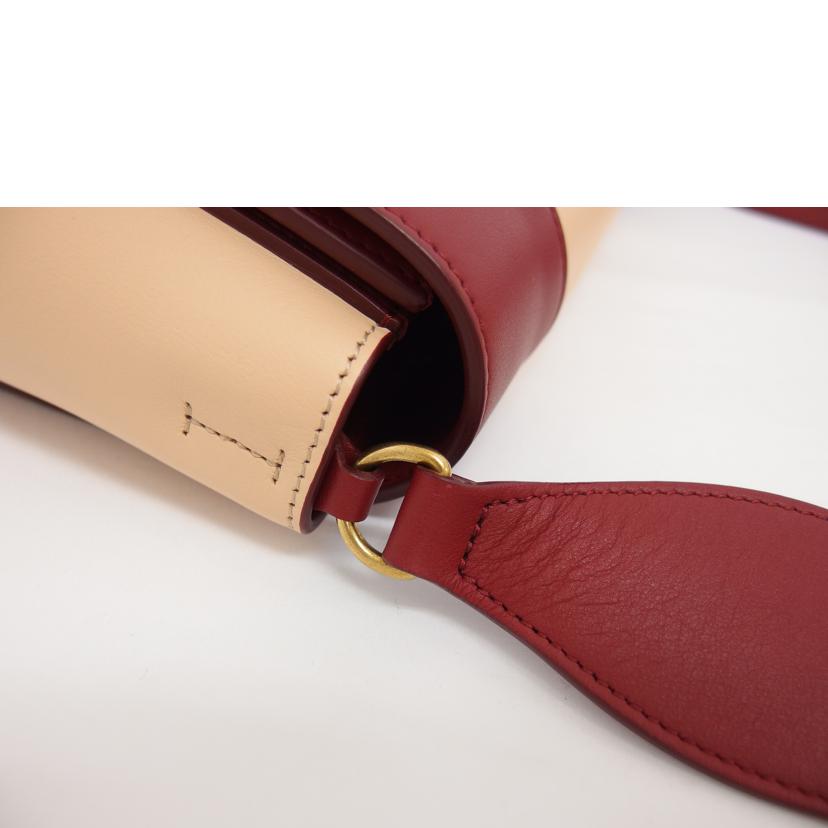 CELINE セリーヌ カーフレザー 肩掛けバッグ ベージュ レッド/フレームショルダーバッグ/180263AQO//Aランク/04