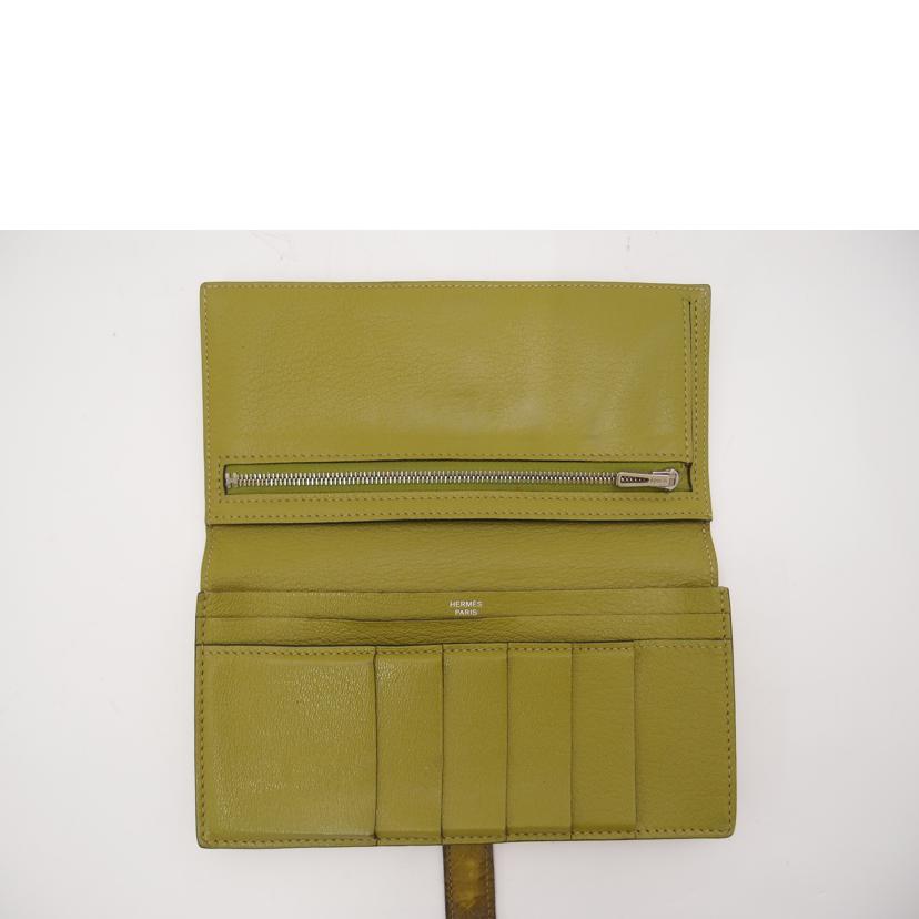 HERMES エルメス 長財布 2009年製 レザー シルバー金具 グリーン系/ベアンスフレ/オーストリッチ/アニスグリーン//口M刻印(2009)/ABランク/69
